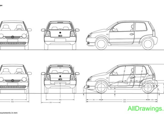 Volkswagen Lupo (Фольцваген Лупо) - чертежи (рисунки) автомобиля